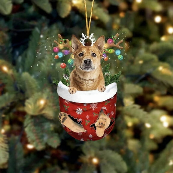 Acrylic 2D FLAT Carolina Dog In Snow Pocket Christmas Ornament