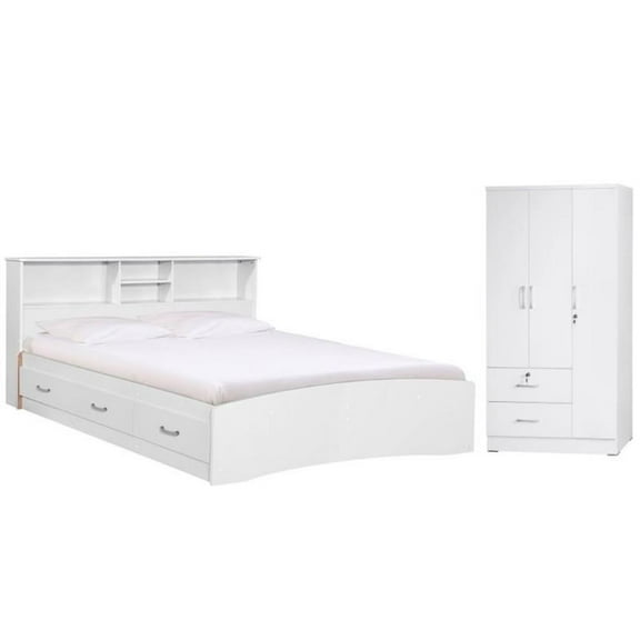 Home Square 2-Piece Set with Queen Captains Bed & Wardrobe Armoire Closet