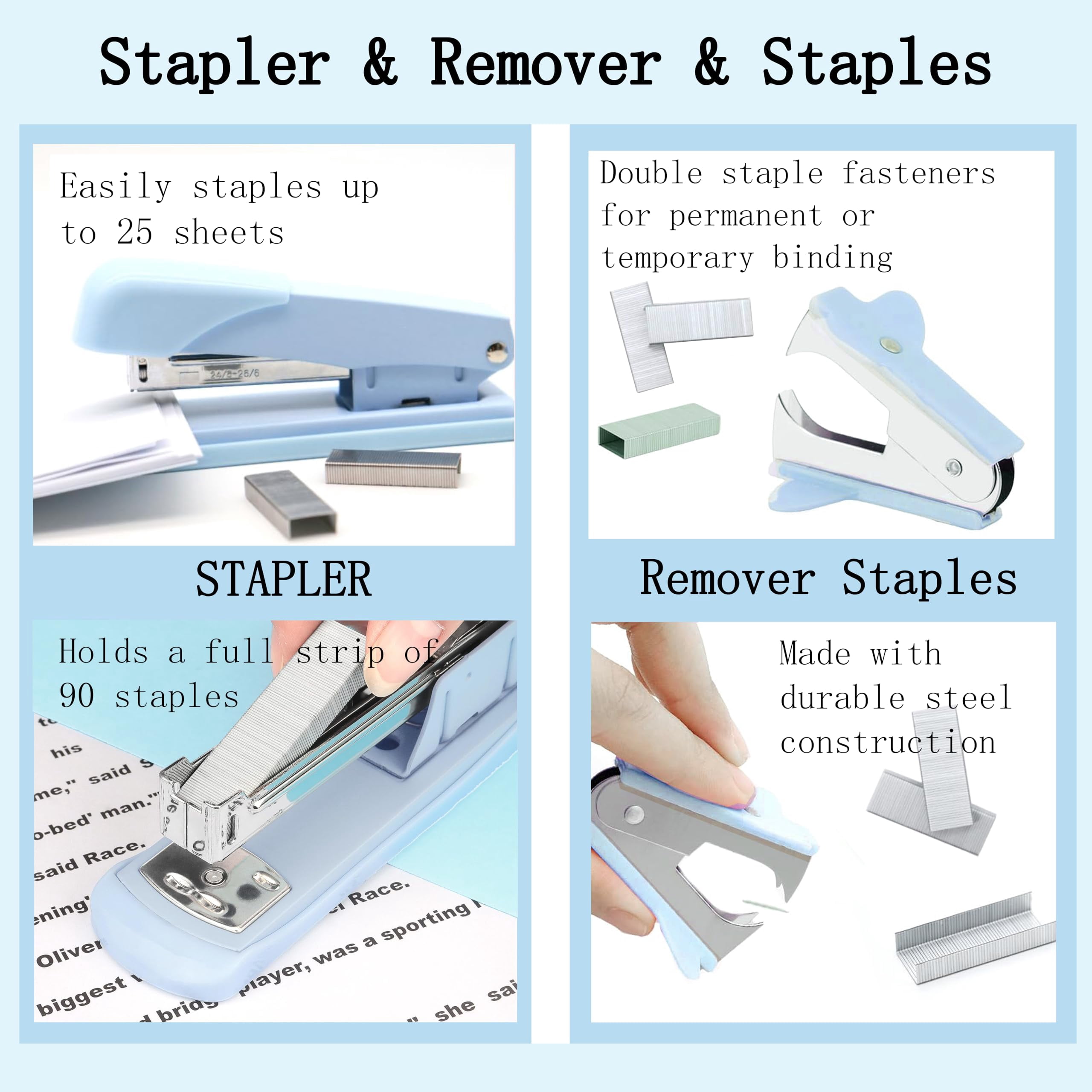 Blue Office Desk Accessories Supplies  10pcs Organizers And With Tape Dispenser Stapler Staples Scissor Ruler Sticky Tabs Ballpoint Pen Clips Set