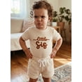 thumbnail image 4 of BemeyourBBs Newborn Baby Girls Little Sister Outfits Waffle Knit Little Sis Letters Letters Embroidery Short Sleeve Romper with Pockets Shorts Set 2Pcs Infant Baby Girl Summer Clothes, 4 of 9