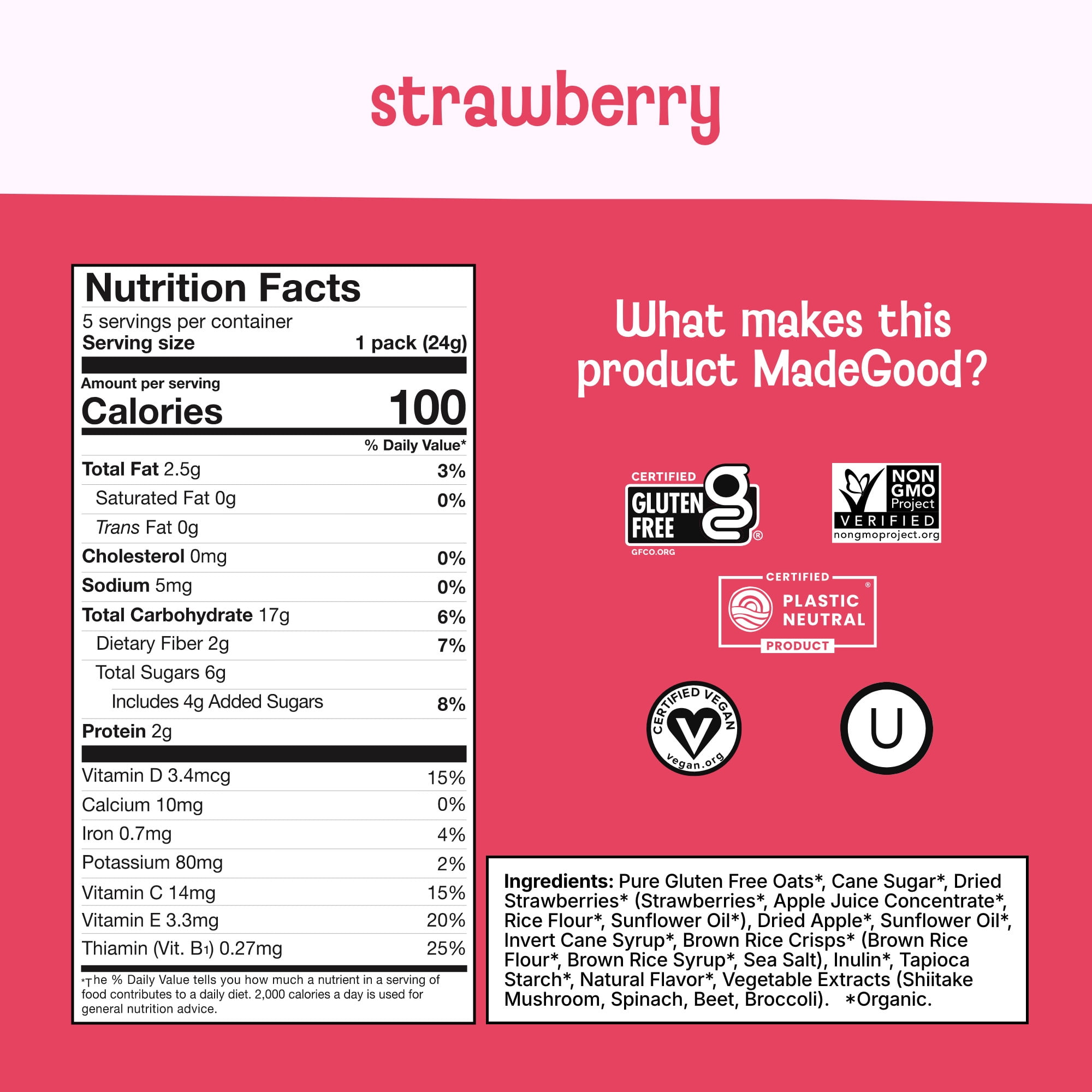(6 pack) MadeGood Strawberry Granola Bites, 5 Count, 0.85 Oz Each