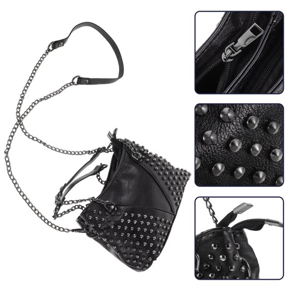 FOMIYES Black PU Rivet Chain Crossbody Bag Stylish Handbag for Women, Trendy and 1 Pc