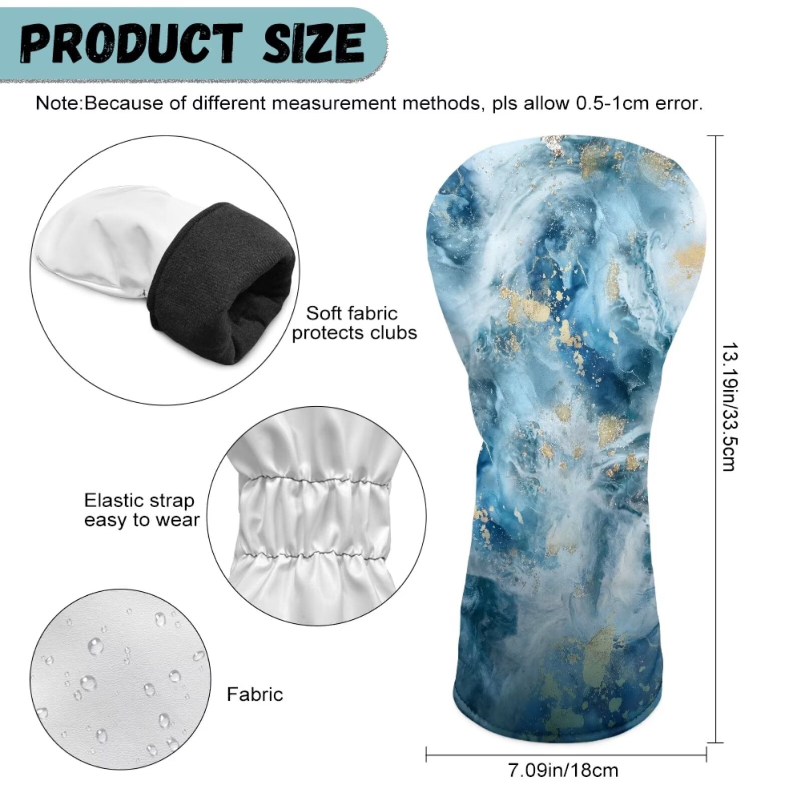 Uorisanigo Blue Marble Golf Club Headcover for Drivers, Fairway Woods, Hybrids and Mallet Blade Putter - Golf Accessories for Women Men - Waterproof PU Leather & Double Elastic Band