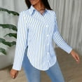 thumbnail image 6 of Clearance Dress Shirts for Women Trendy Long Sleeve Striped Lapel Collar Button Down Tunic Blouses with Side Split (L, Light Blue), 6 of 7