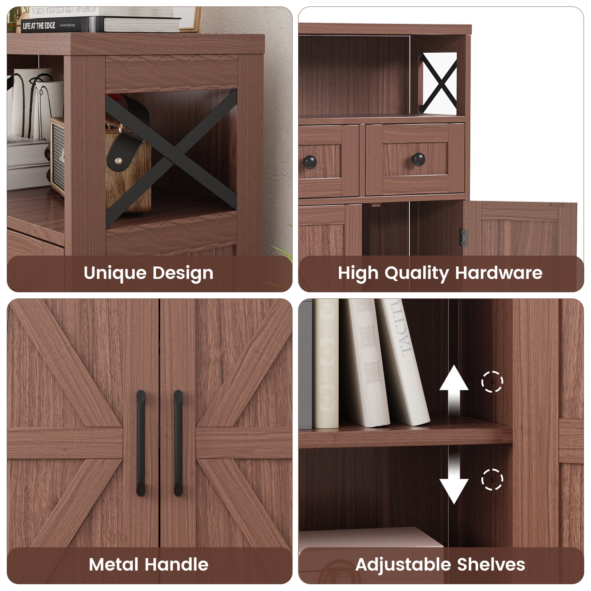 Pantry Cabinet, 43" Kitchen Pantry Storage Cabinet with Open Shelf , 2 Drawers, Adjustable Shelves, Dark Brown