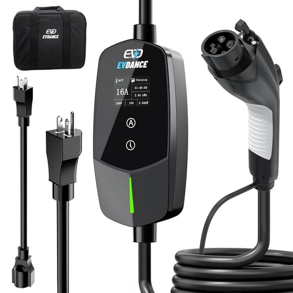 Level 1 & 2 EV Charger, 8-16A 110-240V Electric Car Charger with Adjustable Current, Delayed Start, LED Screen, 25FT Cable, Electric Vehicle Charging Station Compatible with J1772 EVs