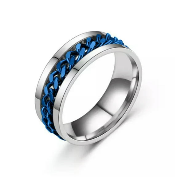 Silver/Gold/Black/Blue/Rainbow Chain Spinner Band Male Stainless Steel Mens Ring
