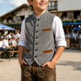 thumbnail image 2 of Ludearly Vest for Boys Formal Casual Boys Herringbone Stand-Up Collar Suit Vest Kids Corduroy Tweed Sleeveless Waistcoat with Pocket for Outdoor Traditional Oktoberfest Wedding Retro, 2 of 6