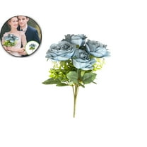 Dvruxg Artificial Flower Artificial Silk Fake Flowers Bouquet Small Roses for Wedding Home Office Tables Decor(Blue)