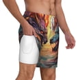thumbnail image 3 of Picia Colorful Wave Dragon Head pattern Mens Swim Trunks with Compression Liner Stretch Beach Shorts Quick Dry with Zipper Pockets No-Chafing Board Shorts-Small, 3 of 9
