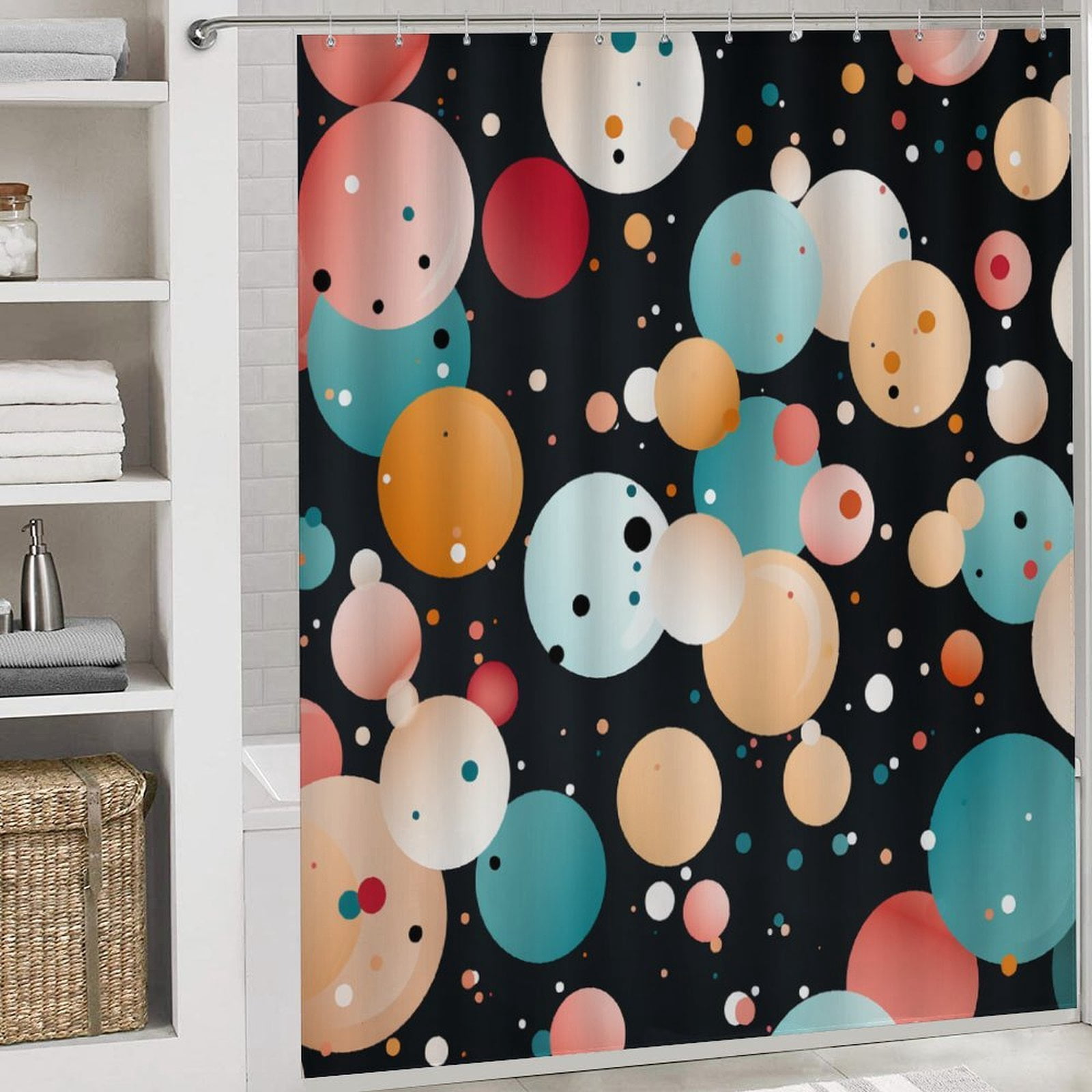 4 Piece Shower Curtain Sets with Non-Slip Rugs Toilet Lid Cover And Bath Mat Bathroom Decor Set Colorful Polka Dot Waterproof Personality Pattern Bath Curtain Spot Simple Structure Abstract