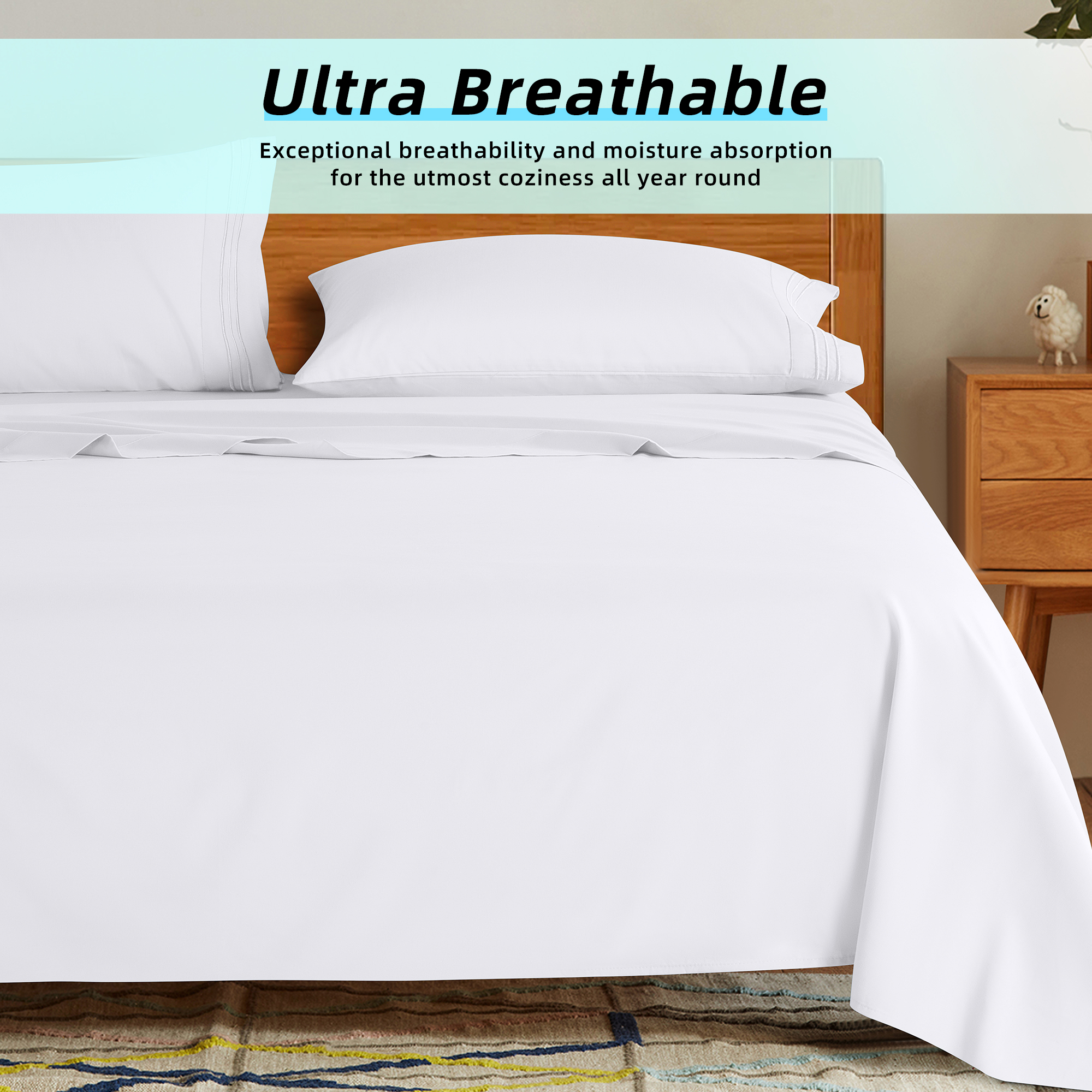 Sonoro Kate 1800 Series Microfiber Sheet Set, Queen, White photo 3