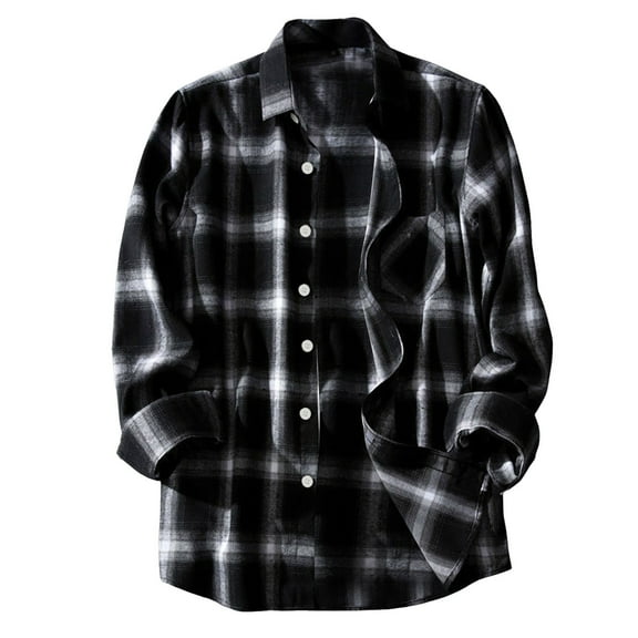 LiJinLong Mens Dress Shirts Button Up Shirt Cotton Black and Yellow Plaid Shirt Long Sleeve Flannel Plaid with Pockets Lightweight Casual Shirt, Black XXL
