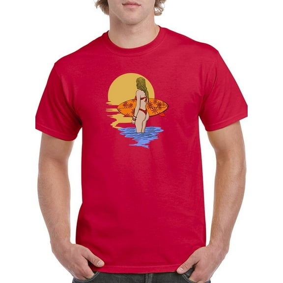 Surfer Blonde Girl Art T-Shirt Men -Image by Shutterstock, Male XX-Large