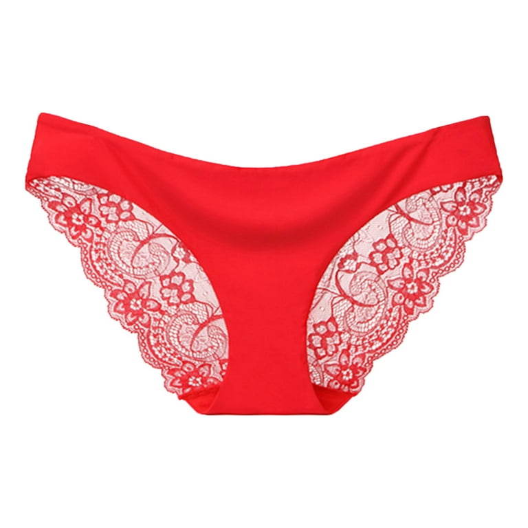 zuwimk Cotton Thongs For Women,Women’s Underwear Cotton Breathable Brief  Ladies Panties Red,L