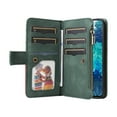 thumbnail image 2 of Zipper Wallet Case for Samsung Galaxy S20 FE Large Capacity Card Slots Holder Magnet Clasp Cover, Luxury PU Leather Anti-Shock Flip Folio Case with Kickstand Wrist Strap Handbag Protective Case,Green, 2 of 9