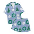thumbnail image 4 of GDREDA Ensemble de pyjamas pour Femmes Dames de Noël Imprimé en Satin de Soie à Manches Courtes Ensemble de Pyjama Femmes Ensembles de pyjamas pyjamas Bleu Foncé,L, 4 of 4