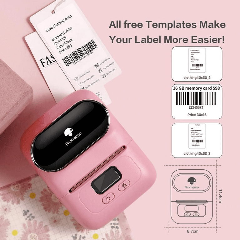 Phomemo M110 Portable Thermal Label Printer Mini Wireless Label Maker BT  Multifunctional Printer for Small Business Handheld Label Maker with  Rechargeable Battery Compatible with iOS & Android Pink 