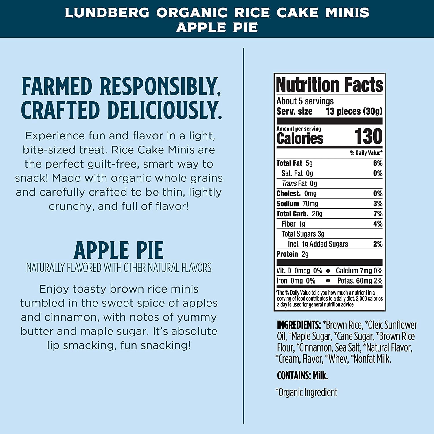 Lundberg Mini Rice Cakes, Apple Pie, Organic - 6 x 5 oz