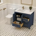 thumbnail image 5 of Ayna Decors Rooh 36 in Navy Blue Bathroom Vanity Set with White Quartz Countertop | Ceramic Sink | 2 Soft Closing Doors | 5 Full Extention Soft Close Drawer | Gold Hardware, 5 of 10