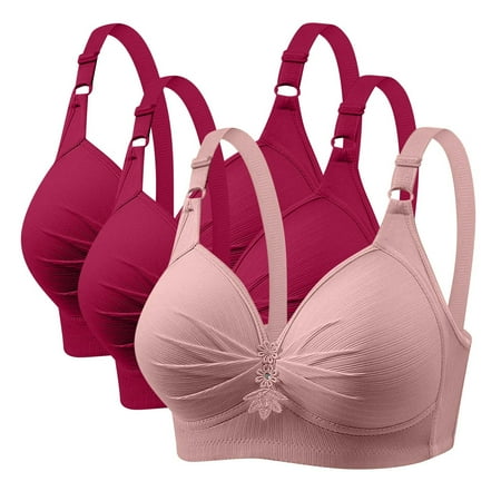 GERsome Women s Pack of 3 Push Up Bra Wireless Padded No Underwire Back Closure Bralettes Sports Bras Comfort Sleep Bra Full Coverage 3PC#2Red/Pink L