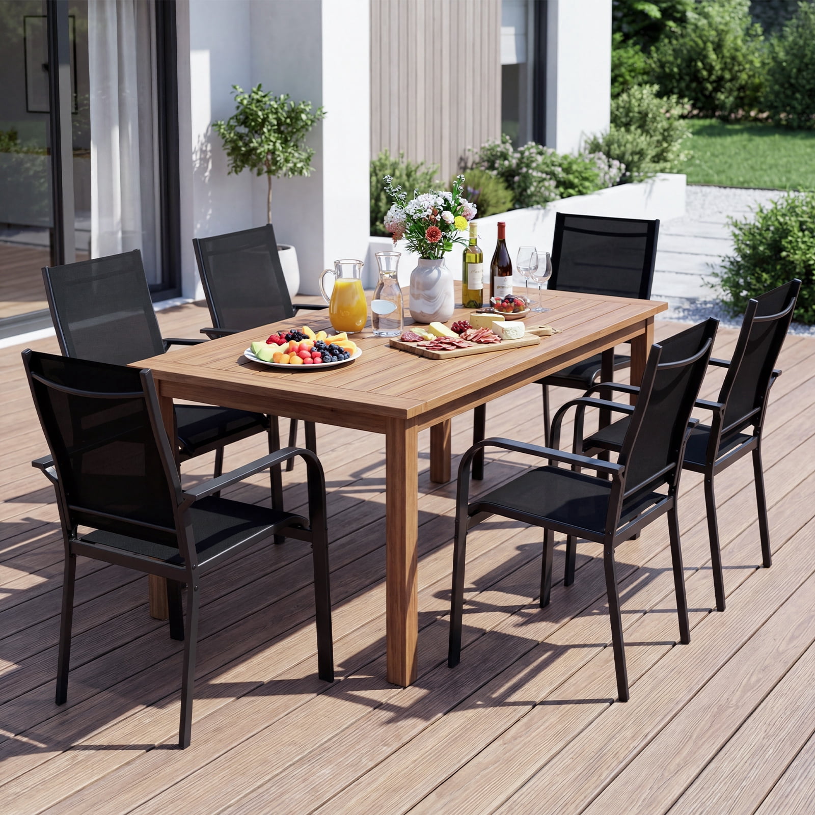 Gymax Patio Dining Chairs Set of 6 w/Metal Frame Breathable Mesh Fabric Backrest