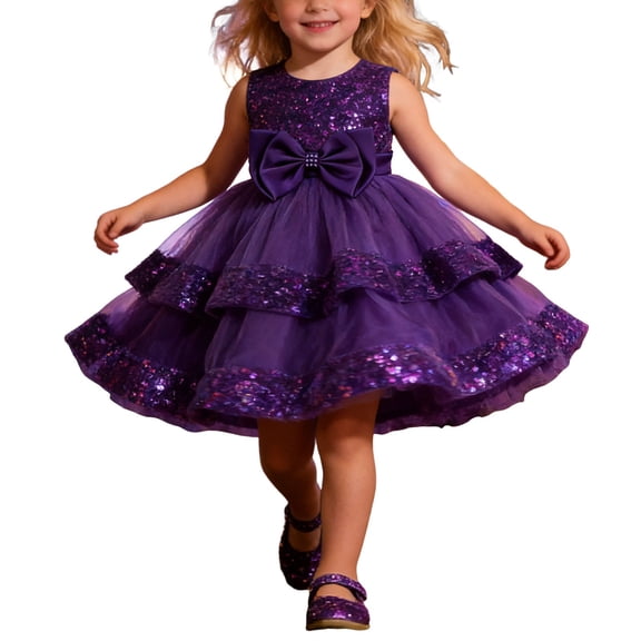 Kids Flower Girl Dresses for Wedding Purple Sleeveless Princess Girls Party Dress Girls Summer Dresses 4T