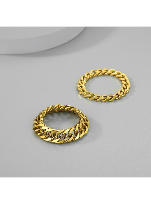 Minimalist Cuban Link Chain Ring Men Women Couple Vintage Jewelry Lover Geometric Stackable Rings