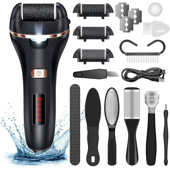 USB Electric Callus Remover for Feet,14 in1Rechargeable Pedicure Kit for Cracked Heels &Dead Skin,LED Power Display,3 Roller Heads 2 Speed