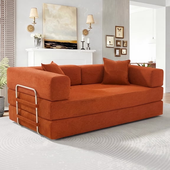 5-in-1 Folding Convertible Sofa Bed,78 Inch Oversized Corduroy Upholstered Boneless Couch, Love seat Sleeper With Pull Out Bed, Floor Sofa Modular Futon Couch For Small Apartment,Living Room Bedroom