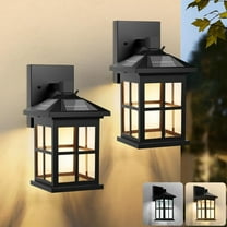 2-Pack Solar Wall Lights Outdoor, Dusk to Dawn Solar Outdoor Wall Light Fixtures, Warm White/ Cool White Selectable Exterior Lanterns, Solar Powered Wall Sconces with Glass Shades for Patio