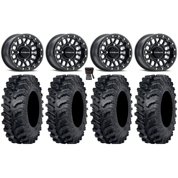 Raceline Podium Bdlk 15" Wheels Bk 34" MT911 Tires Can-Am Maverick X3 / Honda Pioneer 1000 / Talon