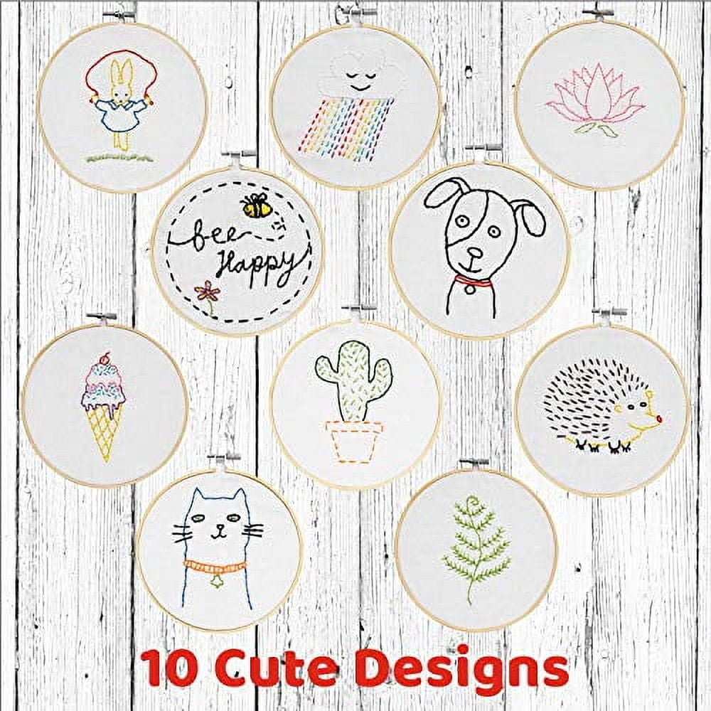 CraftLab Kids Embroidery Kit for Beginners, Kids Craft Starter Kit Gift for Ages 7 to 13, Includes 10 Projects, Embroidery Hoops, Fabric, Patterns,