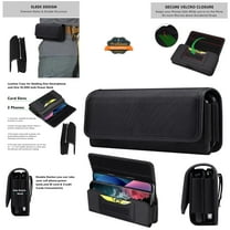 For AT&T Calypso 4 Universal Dual Horizontal Nylon Case For Two Phone Carrying Pouch Large Cover with Card Storage Pocket & Belt Clip Loop Holster - Black