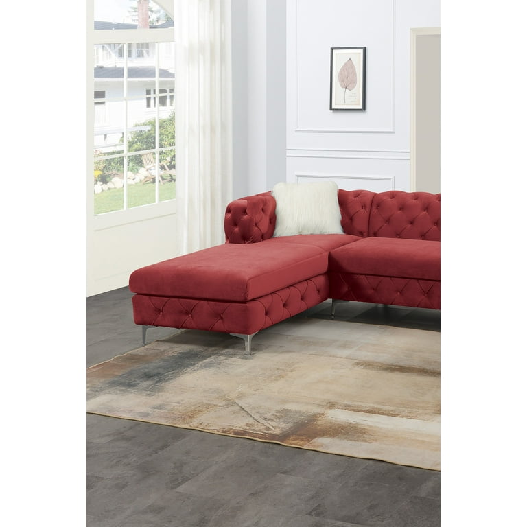 Living Room Furniture Burgundy Red Velvet Modern U Shaped