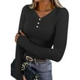 thumbnail image 2 of Wensltd Womens V Neck Button Down Shirt Spring and Fall Solid Color Casual Soft Long Sleeve Blouse, 2 of 9