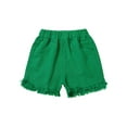 thumbnail image 4 of Eandarui Kids Girls Stretch Denim Shorts Frayed Raw Hem Button Front Wide Leg Denim Jeans Shorts Hot Green 130, 4 of 7