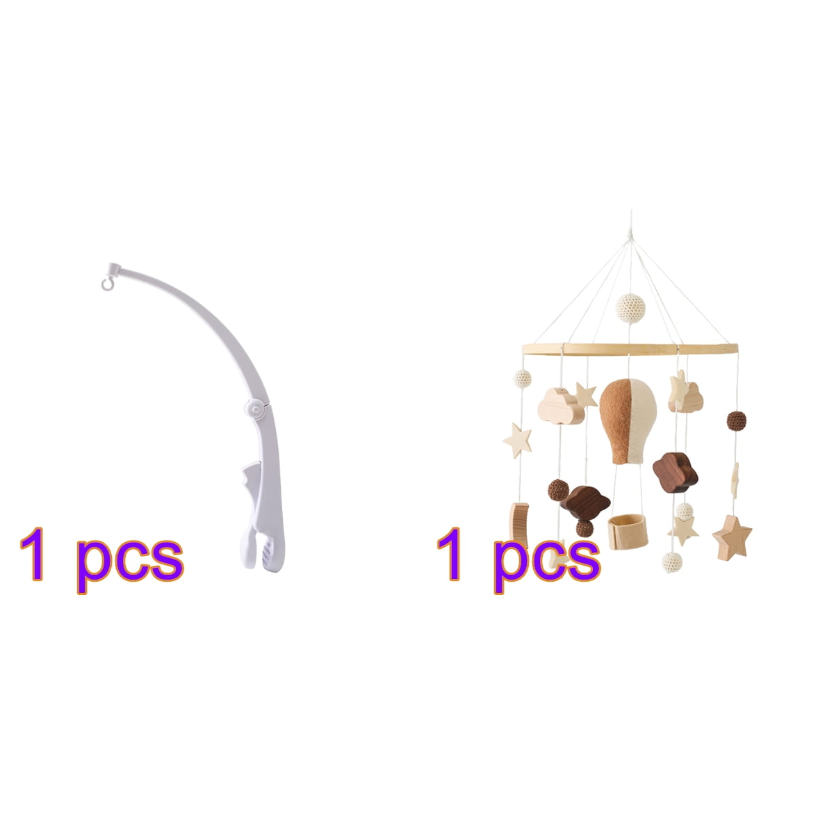 Hot Air Balloon Crib Bell – Rotating Wooden Baby Bed Bell with Stars, Moon & Cloud Pendants, Hanging Wind Chime for Newborn Nursery