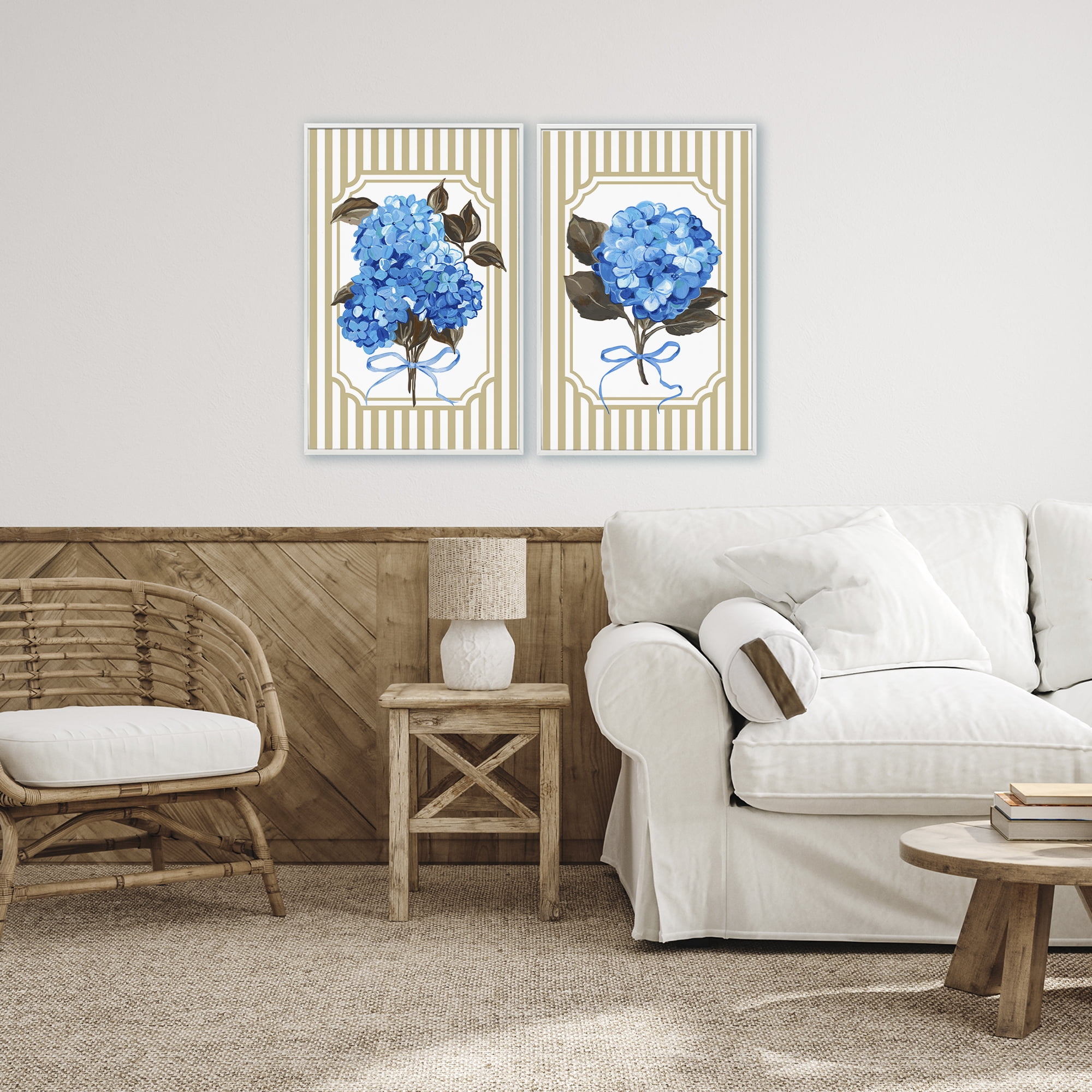 Hydrangea Bouquets with Bows 2 Piece White Framed Giclee Art Set, design by Adonna Ebrahimi