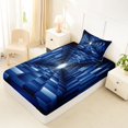 thumbnail image 5 of Castle Fairy Futuristic Cubes Tunnel Twin Sheets 3pcs,Geometric Block Bedding,Navy Black,1 Flat Sheet, 1 Fitted Sheet and 1 Pillowcase, 5 of 7