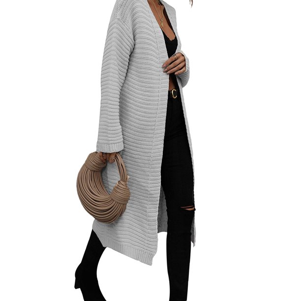 WIFORNT Women's Long Sleeve Cardigan, Solid Color Cable Knit Front