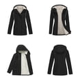 thumbnail image 5 of WTOBBY Women's Composite Velvet Windbreaker Jacket Long Sleeve Hooded Waterproof Rain Coat Solid Color Zip Up Fleece Lined Warm Outerwear for Hiking Travel,Black L, 5 of 8
