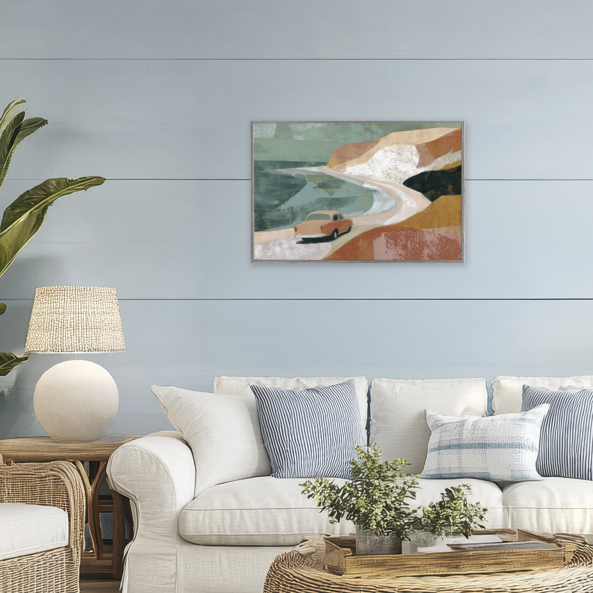 Stupell Industries Classic Car on Coastal Highway Gray Framed Giclee Art, design by Chromatic Storm Studio