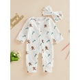 thumbnail image 3 of Baby Toddler Zip Up Christmas Jumpsuit 0 3 6 12 Months Gingerbread Man Print Round Neck Long Sleeve Romper Headband Outfits, 3 of 9