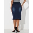 thumbnail image 4 of DARING DIVA Women's Split Front Denim Bodycon Midi Skirt M Black Blue, 4 of 6