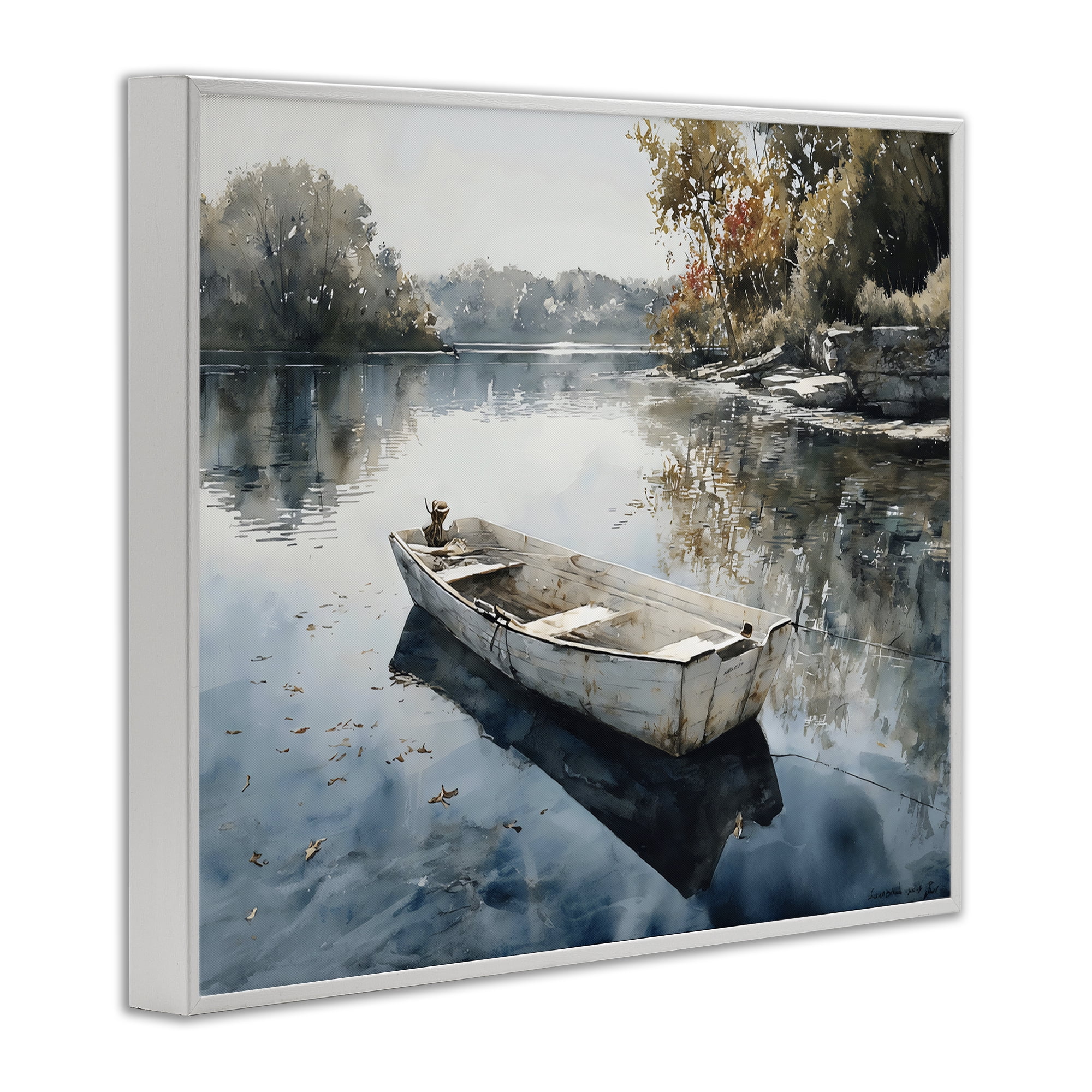 Stupell Industries Boat Ride Through Autumn Reflections White Framed Giclee Art, design by Franklyn Gregory