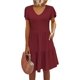 thumbnail image 4 of Vestido casual de mujer con bolsillos y cuello en V con volantes y manga casquillo, mini vestido de una línea, 4 of 5