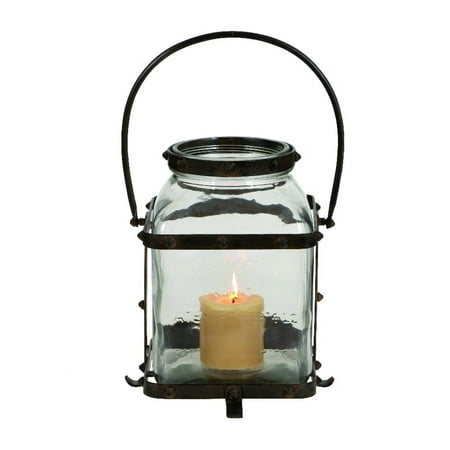 Woodland Import 34698 Metal Glass Lantern in Worn and Aged Finish