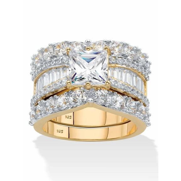 PalmBeach Jewelry Princess-Cut Cubic Zirconia 3-Piece Bridal Ring Set 4.48 TCW in Yellow Gold-Plated or Platinum-Plated Sterling Silver