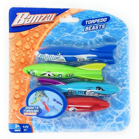 Juguetes de buceo para piscina BANZAI Torpedo Beasts Sharks, paquete de 4